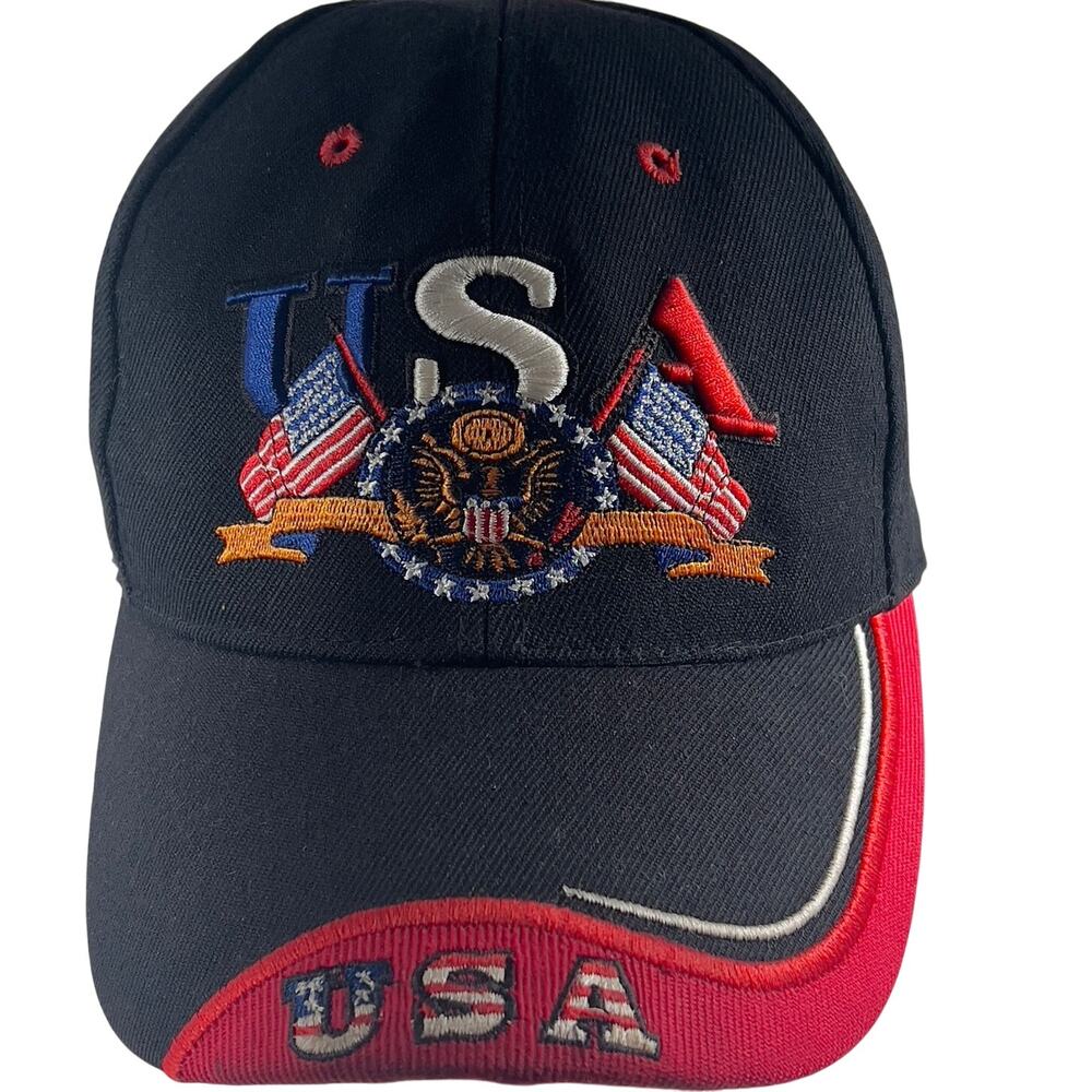 Embroidered USA Patriotic Flag Eagle Seal Trucker Red White Blue Black Hat OSFA